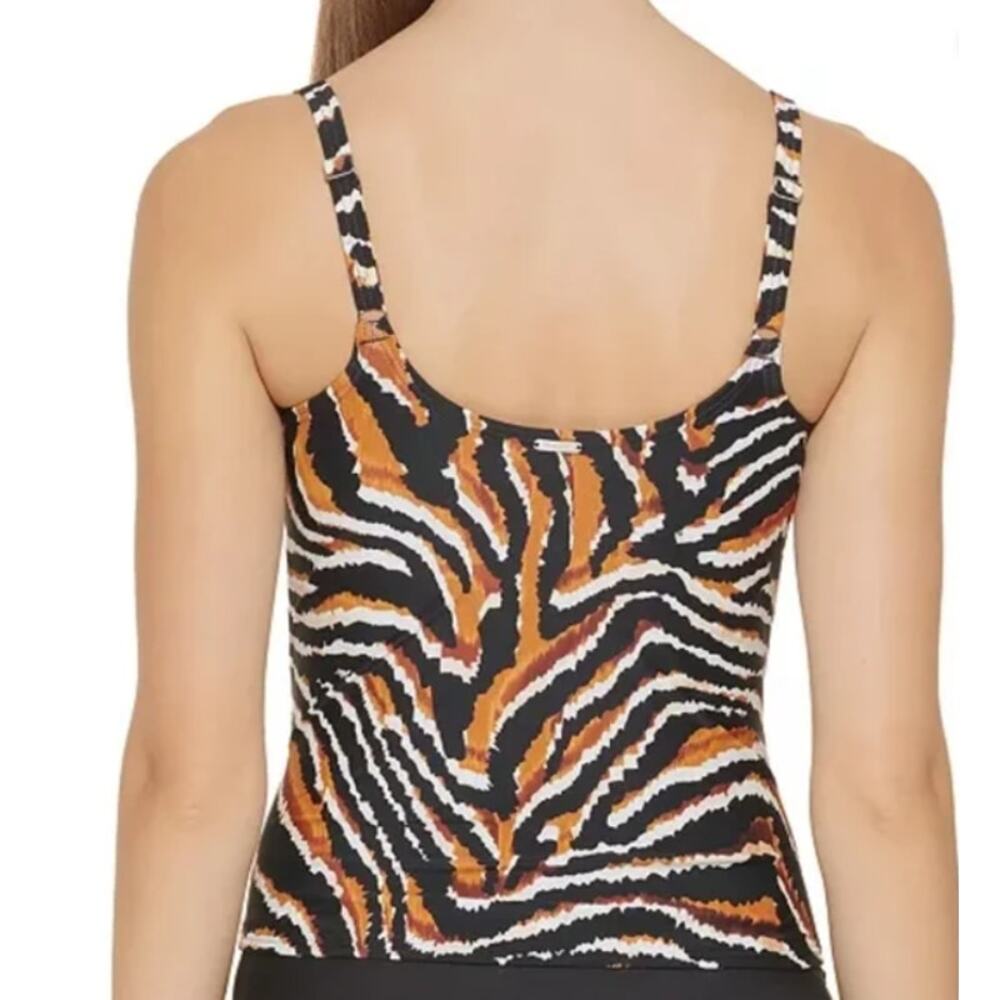 DKNY Black Tiger Print Tankini Swim Top Size Small - Picture 6 of 11